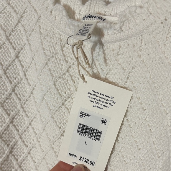 Splendid -Sonia Texture Stitch Tank Sweater White Crochet Tank with Navy Accents - Picture 9 of 11